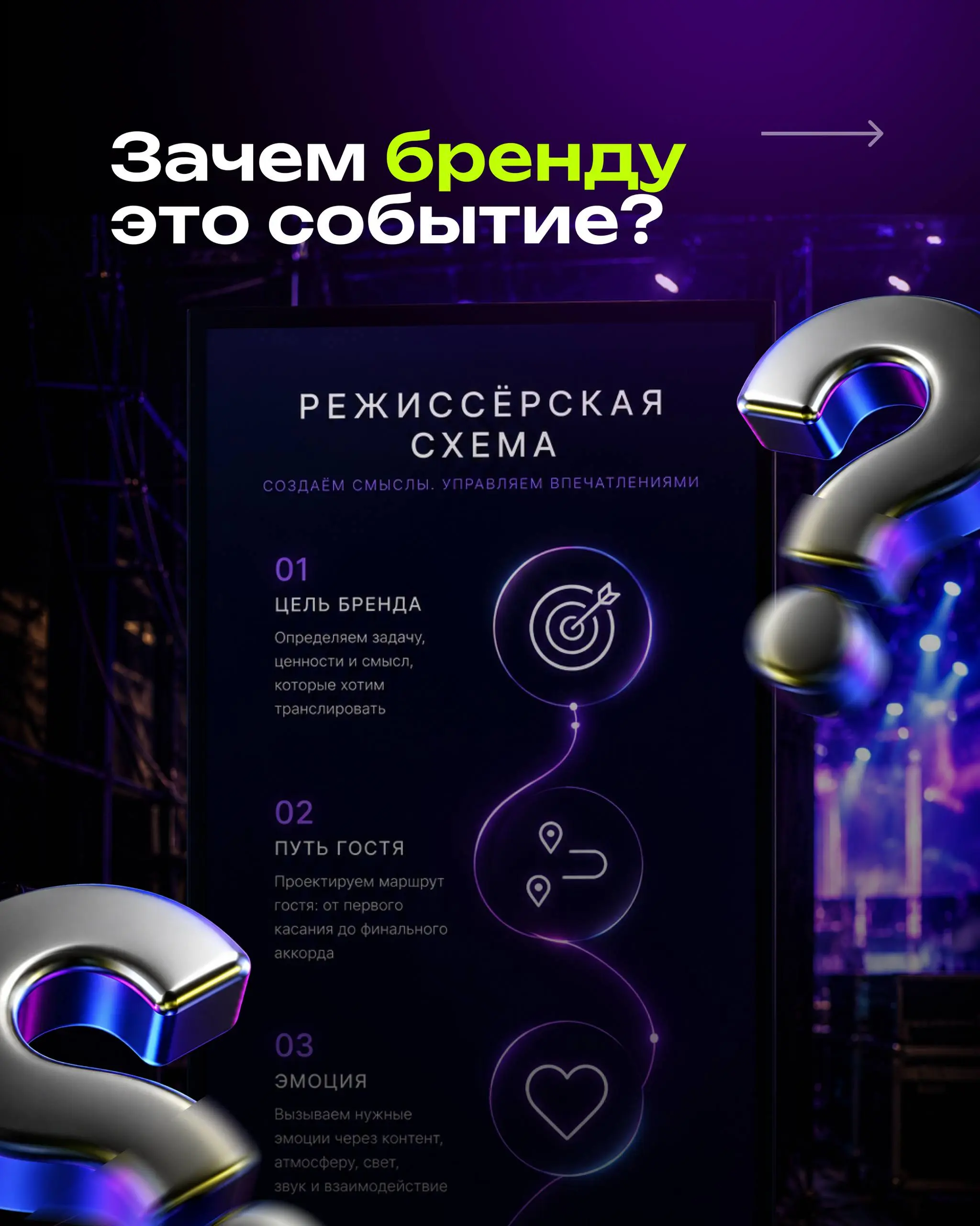 ⭕️Многие до сих пор думают, что мероприятие — это площадка, ведущий, артисты, экран, декор и тайминг. Но сильное событие начинается не с этого | Сетка — социальная сеть от hh.ru