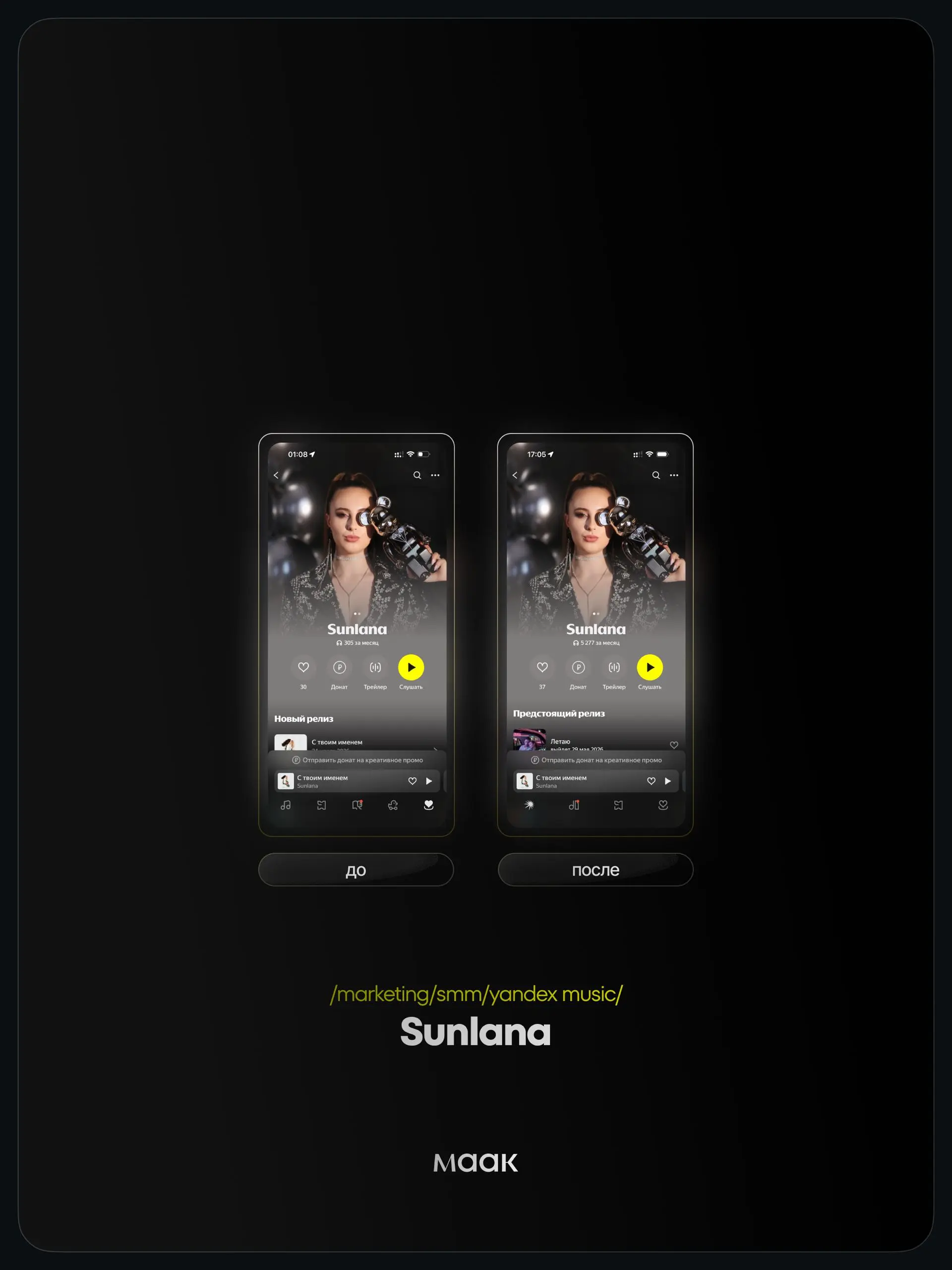 📱 #case — Продвижение в Яндекс Музыке
❤️ Для кого?
Sunlana
🔼 Что было сделано?
Комплексное продвижение трека с целью увеличения прослушиваний и вовлеченности
⭐️ Продвижение в Яндекс Музыке — это работ... | Сетка — социальная сеть от hh.ru