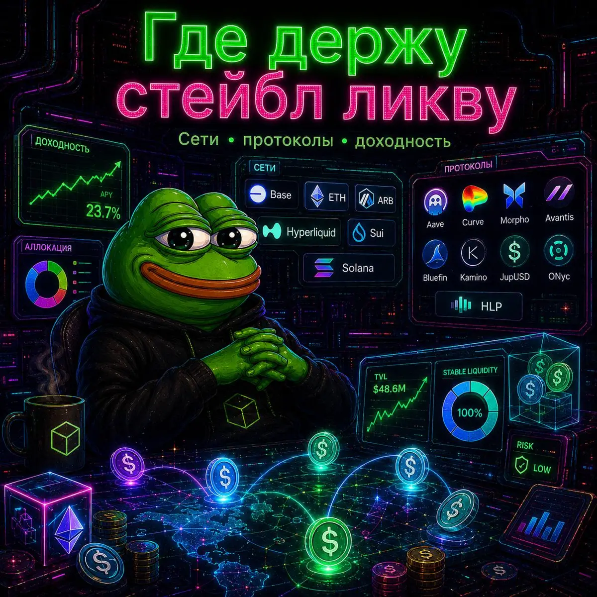 💵Где сейчас держу стейбл ликву?
Решил поделиться, где у меня сейчас лежат стейблы.
Это не список куда надо срочно заносить. Скорее моя текущая карта ликвидности | Сетка — социальная сеть от hh.ru