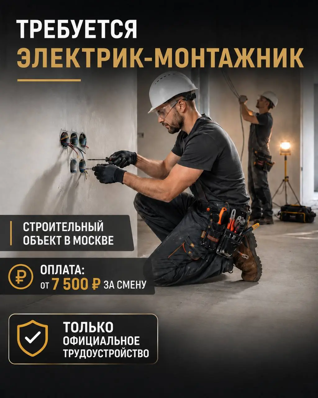 ЭЛЕКТРИК-МОНТАЖНИК
От 7 500₽/смена
Прямой работодатель
• Москва
• Строительство
• +79262330518
Полное описание вакансии размещено в Телеграм и Макс. Переходите по ссылке в закрепленном сообщении | Сетка — социальная сеть от hh.ru