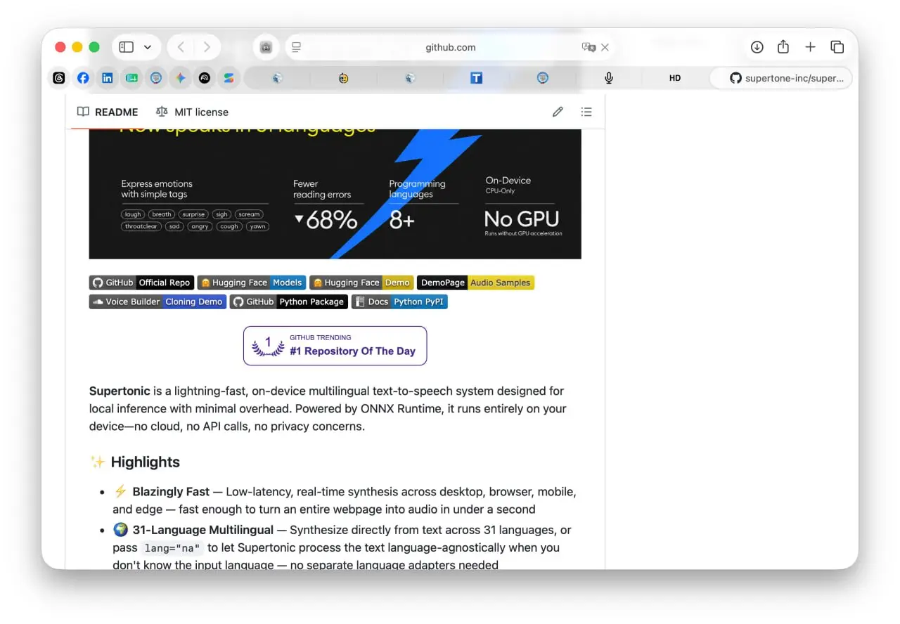 Supertonic — это быстрая система преобразования текста в речь на устройстве, предназначенная для локального логического вывода с минимальными затратами ресурсов | Сетка — социальная сеть от hh.ru