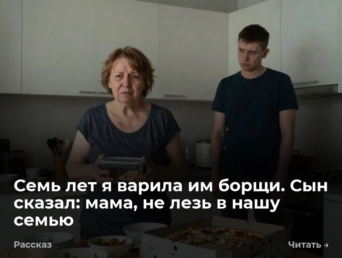 Семь лет я варила им борщи. Сын сказал: мама, не лезь в нашу семью
— Мама, только давай без нотаций, — сказал Антон, забирая у меня из рук тяжелый пакет из «ВкусВилла». Я разулась | Сетка — социальная сеть от hh.ru