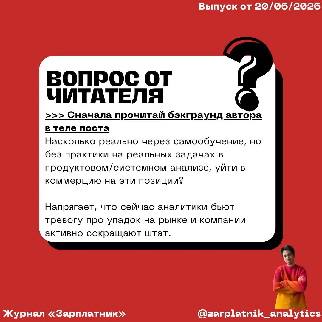 💰 Вопрос от читателя, выпуск #67
В этой рубрике можно анонимно задать вопрос через форму, по желанию описав свой бэкграунд, а на вопрос ответят другие читали в комментариях
Бэкграунд автора:
Работаю Б... | Сетка — социальная сеть от hh.ru