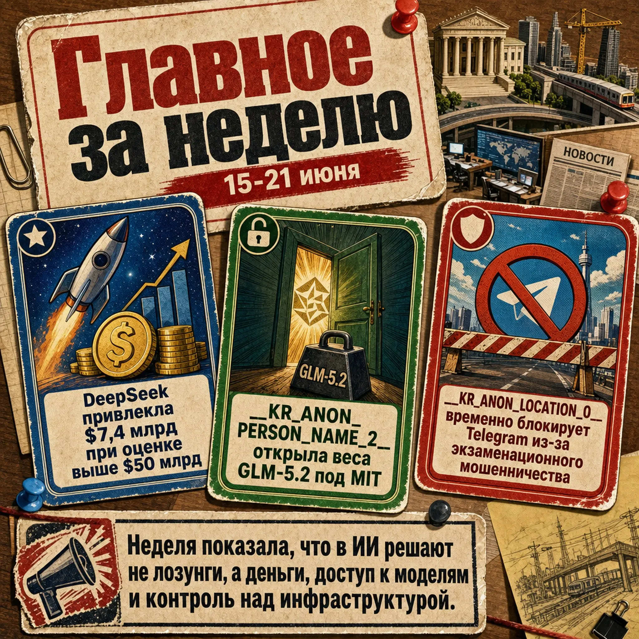 15–21 июня выдались плотными на новости, где деньги, открытые веса и регулирование снова сошлись в одной ленте. Посты:
Z.ai выложила веса GLM-5.2 под MIT и без региональных ограничений | Сетка — социальная сеть от hh.ru