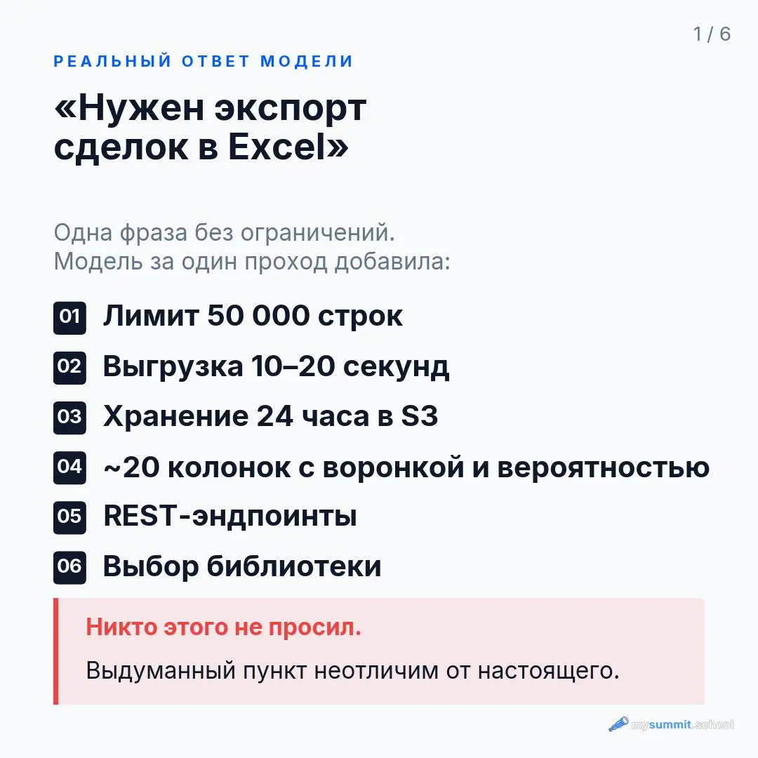 Модель взяла фразу «нужен экспорт сделок в Excel» и за один проход выдала готовое ТЗ | Сетка — социальная сеть от hh.ru