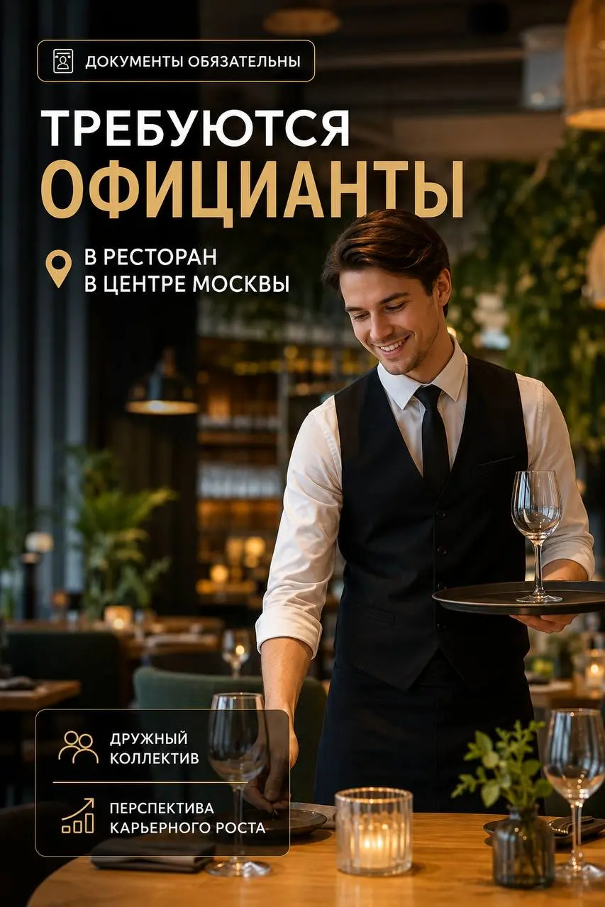 ОФИЦИАНТ
От 4 200₽/смена + бонусы + чаевые
ресторан
• Москва, центр, м. Китай-город | Чистые пруды
• Рестораны/Кафе
• +79296558976
Полное описание вакансии размещено в Телеграм и Макс | Сетка — социальная сеть от hh.ru