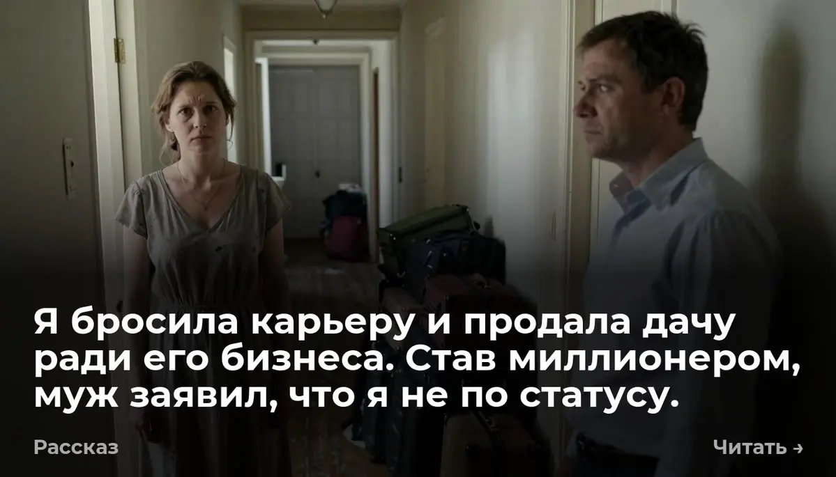 Я бросила карьеру и продала дачу ради его бизнеса. Став миллионером, муж заявил, что я не по статусу
— В этом старье ты на корпоратив не пойдешь. Выглядишь как кассирша из дешевого супермаркета | Сетка — социальная сеть от hh.ru