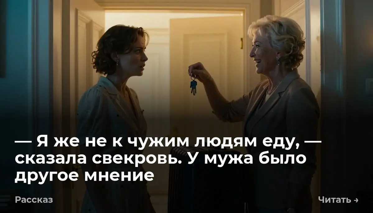 — Я же не к чужим людям еду, — сказала свекровь. У мужа было другое мнение
Ключ провернулся в замке со скрежетом, дважды щелкнув в тишине прихожей. Мы с Пашей никого не ждали в этот вечер пятницы | Сетка — социальная сеть от hh.ru