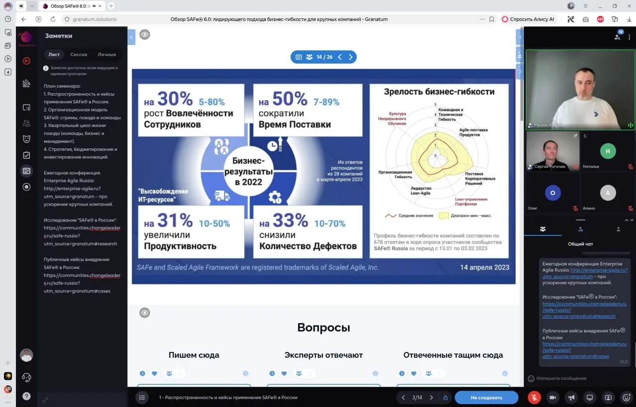 🚀 На прошлой неделе состоялся бесплатный семинар от Лидеров изменений: Обзор SAFe® 6.0.
Кто пропустил — кусайте локти! Присоединяйтесь в следующий раз — 16 сентября | Сетка — социальная сеть от hh.ru
