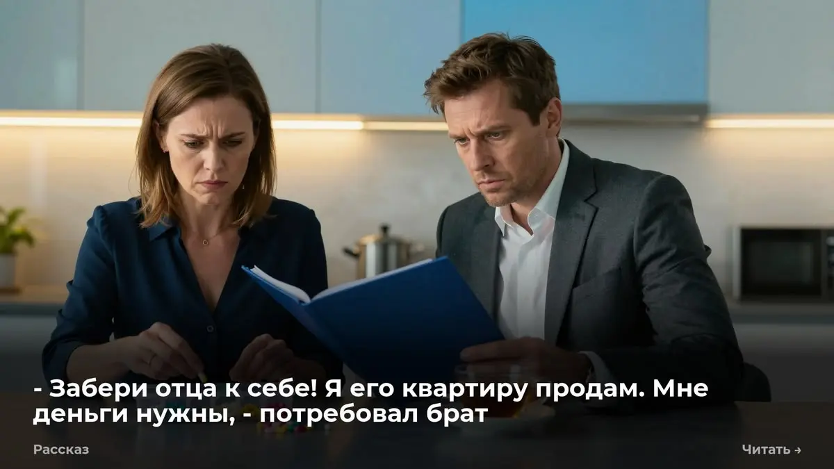 Забери отца к себе! Я его квартиру продам. Мне деньги нужны, - потребовал брат

— Забери отца к себе! Я его квартиру продам. Мне деньги нужны, — Денис бросил на кухонный стол синюю пластиковую папку | Сетка — социальная сеть от hh.ru