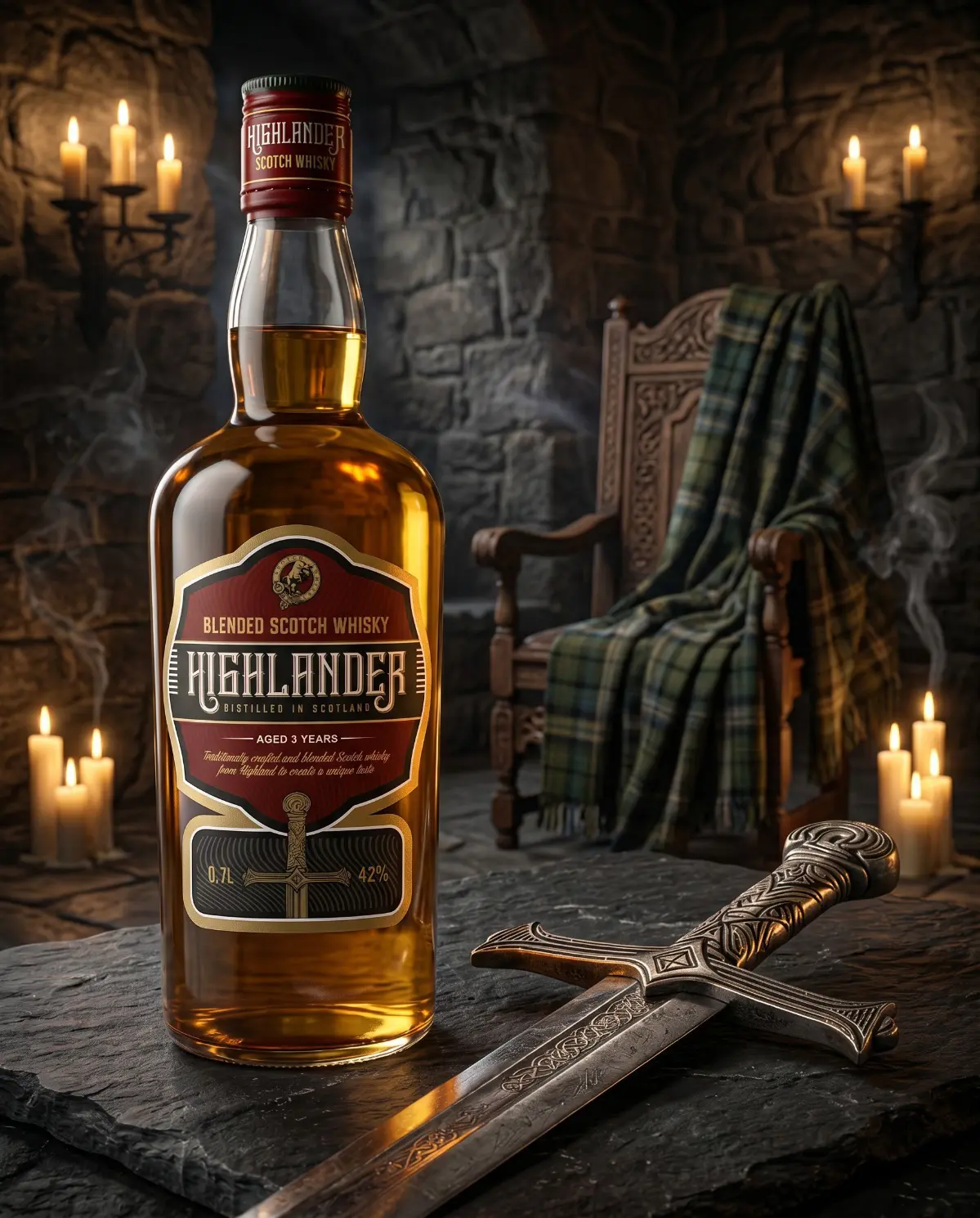Этикетка виски "Highlander"
Задача: Обновить дизайн бренда и усилить восприятие продукта в категории шотландского виски, сделав его более современным, премиальным и конкурентоспособным на полке | Сетка — социальная сеть от hh.ru