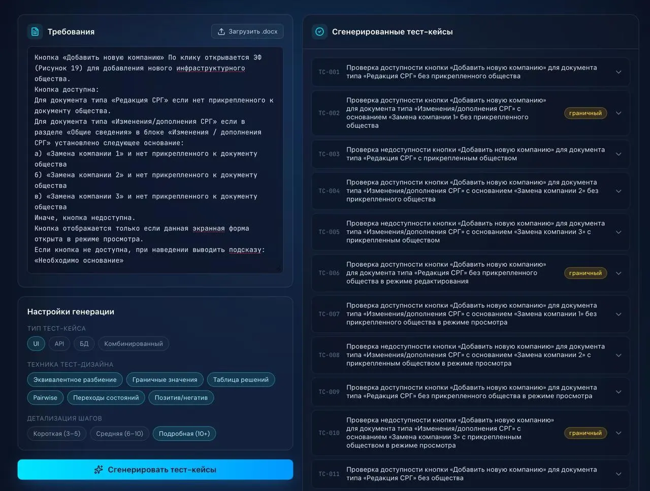 🚀 Демонстрация генерации тест-кейсов в AI JUN | Сетка — социальная сеть от hh.ru