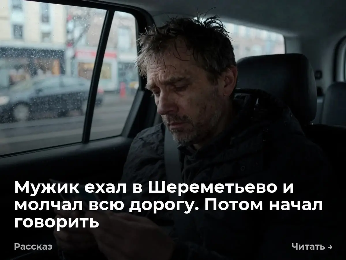 Мужик ехал в Шереметьево и молчал всю дорогу. Потом начал говорить
Моросящий октябрьский дождь мерзко размазывался по лобовому стеклу, превращая огни встречных машин в мутные желтые кляксы | Сетка — социальная сеть от hh.ru