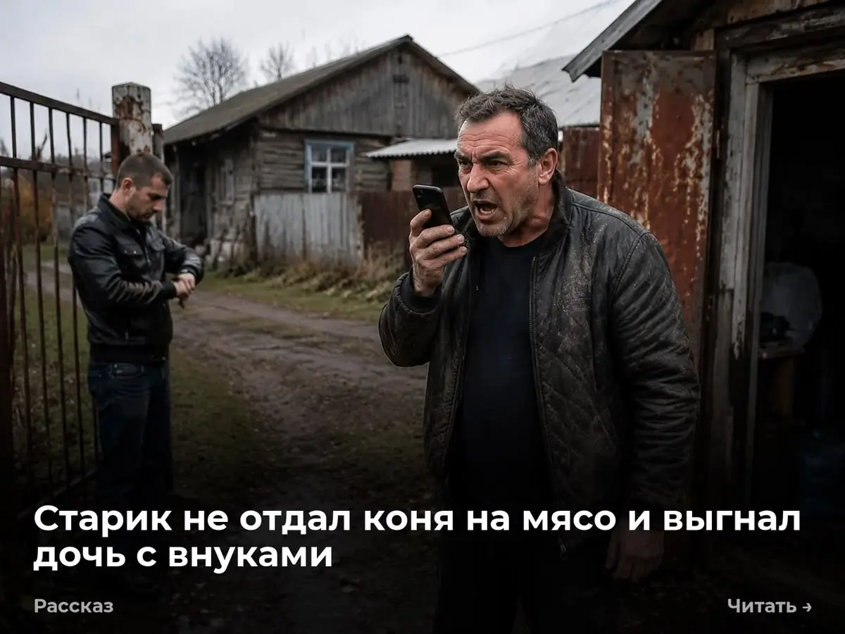 Старик не отдал коня на мясо и выгнал дочь с внуками
Грузовик с высокими бортами подъехал к дому Ивана Васильевича в пятницу. Половина восьмого утра. Борта деревянные, грязные | Сетка — социальная сеть от hh.ru
