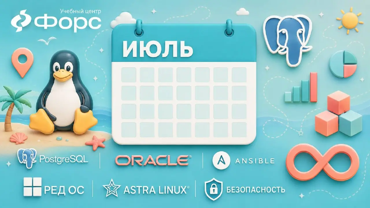 🛠️ Июльское расписание курсов УКЦ ФОРС
Собрали курсы на июль для ИТ-специалистов, которые работают с инфраструктурой, базами данных, контейнеризацией, безопасностью и российскими ОС | Сетка — социальная сеть от hh.ru