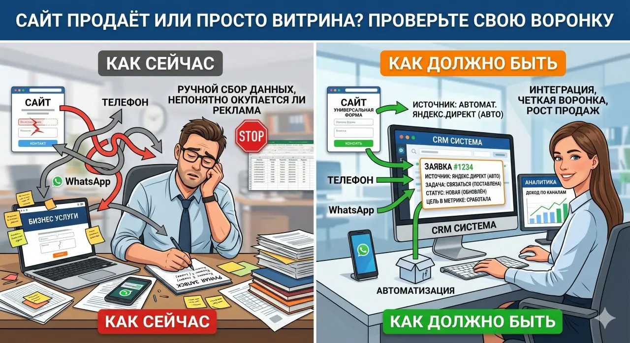 Сайт есть, но непонятно, продаёт он или нет
У малого бизнеса часто есть сайт, форма заявки, телефон, WhatsApp и реклама | Сетка — социальная сеть от hh.ru