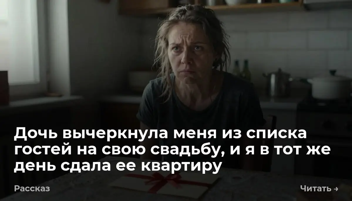 Дочь вычеркнула меня из списка гостей на свою свадьбу, и я в тот же день сдала ее квартиру
На дне холщового шопера Милены лежал плотный кремовый конверт | Сетка — социальная сеть от hh.ru