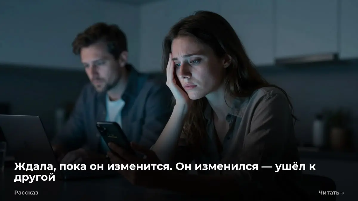 Ждала, пока он изменится. Он изменился — ушёл к другой
— Переведи ещё пять тысяч, — крикнул Антон из спальни, перекрывая звуки компьютерной игры | Сетка — социальная сеть от hh.ru