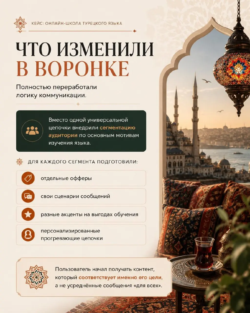 КЕЙС №5: онлайн-школа турецкого языка. Сегментация воронки.
Ниша: онлайн-обучение, иностранные языки
Канал трафика: Яндекс Директ
ГЕО: РФ + Казахстан | Сетка — социальная сеть от hh.ru