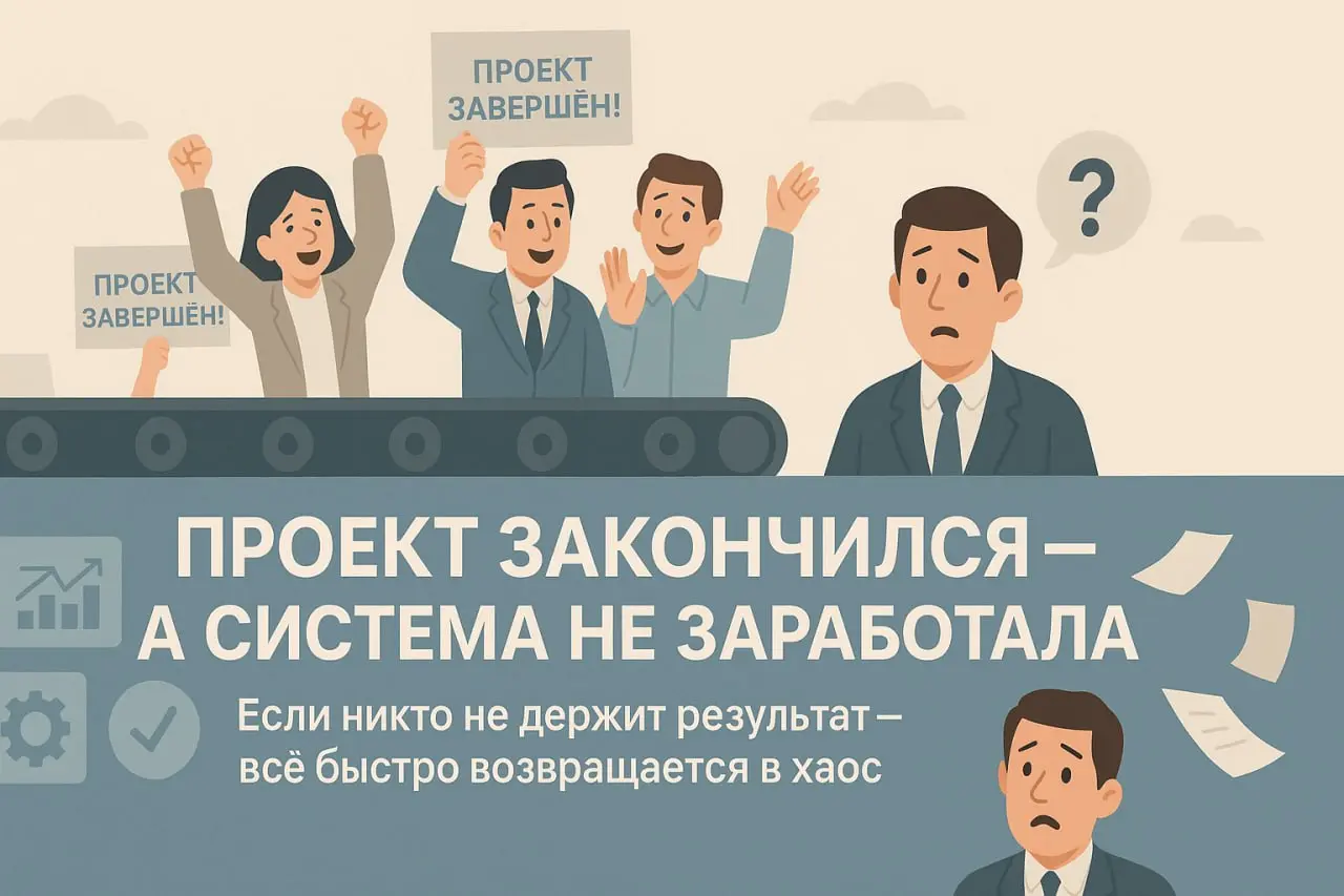 📦 “Проект закончился — а дальше что?”
Ты запускаешь проект:
— Цели понятны
— Сроки стоят
— Команда работает
— Внедрение прошло
✅ Проект формально завершён | Сетка — социальная сеть от hh.ru