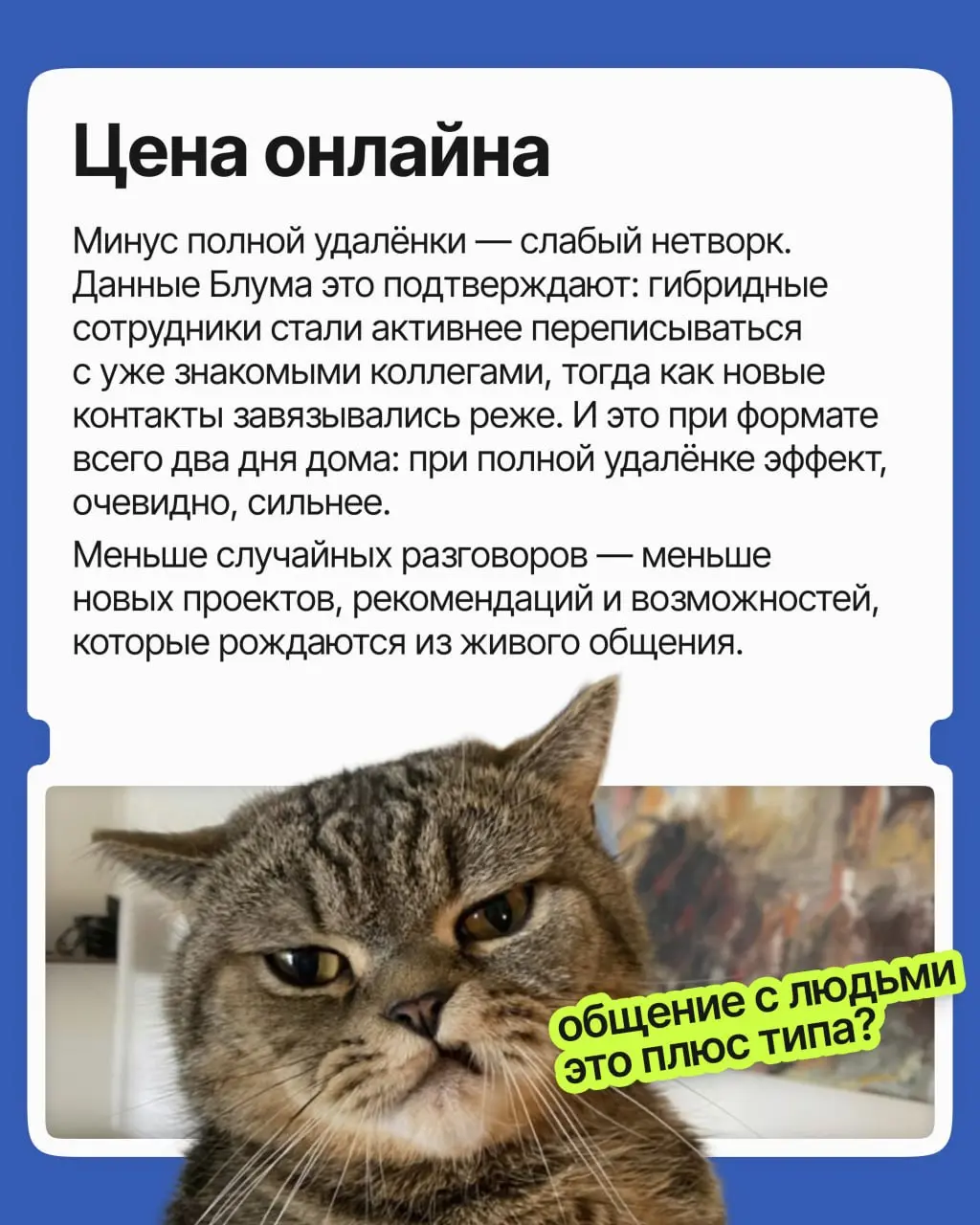 Споры про удалёнку не утихают с ковида: одни уверены, что домашняя работа расхолаживает, другие — что офисная суета и ранние подъёмы плохо сказываются на итоговых результатах | Сетка — социальная сеть от hh.ru