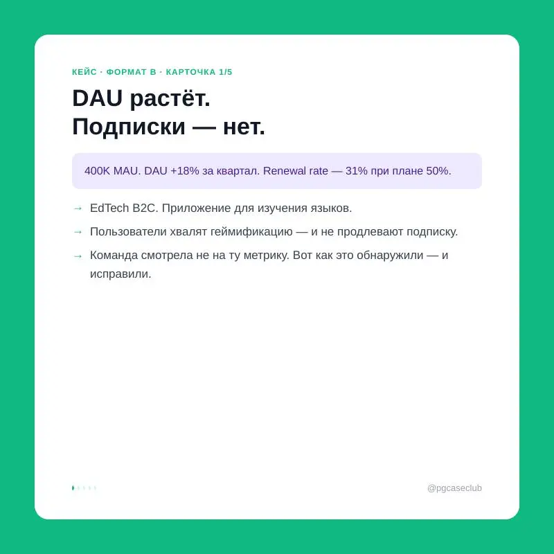 EdTech-приложение, 400K MAU, DAU растёт — а подписки не продлевают. Оказалось, streak и реальный прогресс в языке почти не коррелируют. Вот как команда сменила NSM и что из этого вышло | Сетка — социальная сеть от hh.ru