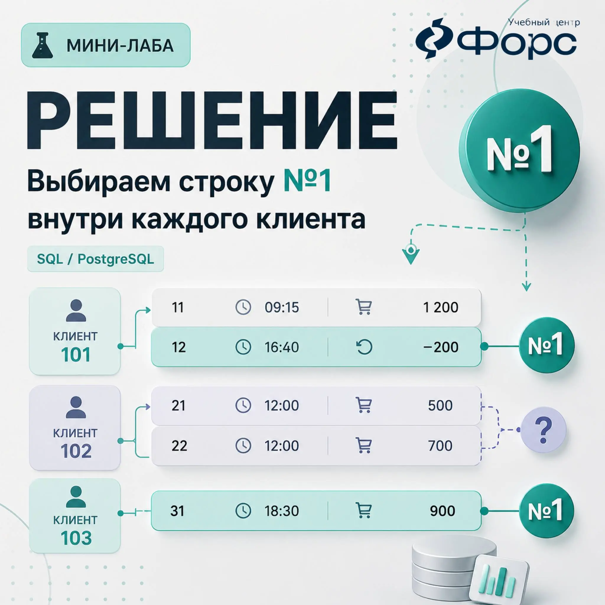 🛠️ Один из наиболее переносимых подходов — пронумеровать операции отдельно для каждого клиента:
WITH ranked AS (
SELECT
operationid,
clientid,
operationtime,
operationtype,
amount,
ROWNUMBER() OVER (
... | Сетка — социальная сеть от hh.ru