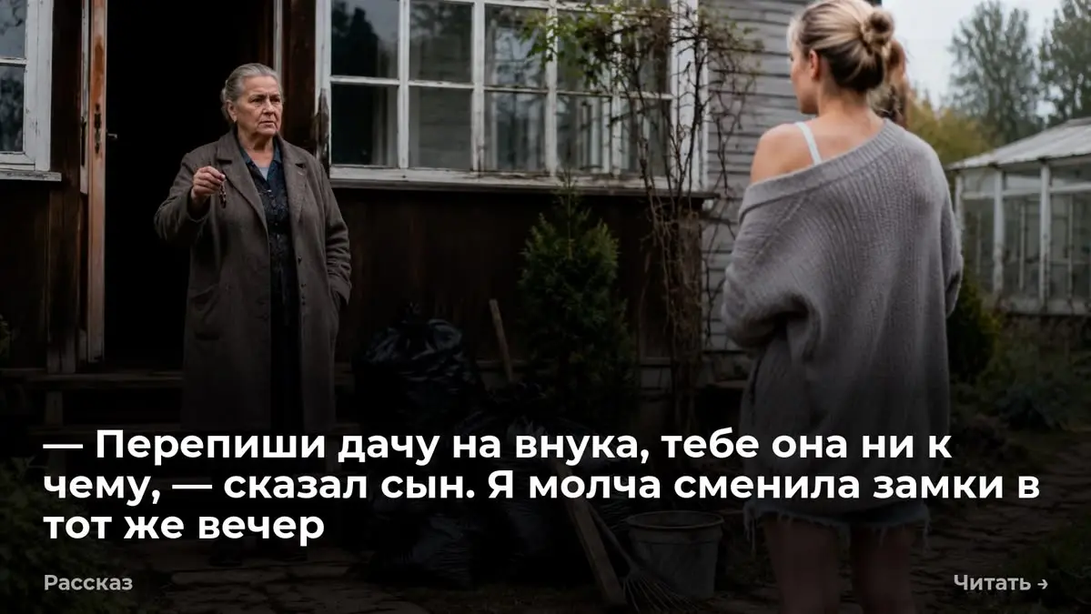 — Перепиши дачу на внука, тебе она ни к чему, — сказал сын. Я молча сменила замки в тот же вечер
Четыре черных мусорных пакета стояли на крыльце. Из верхнего торчала ручка старой советской лейки | Сетка — социальная сеть от hh.ru