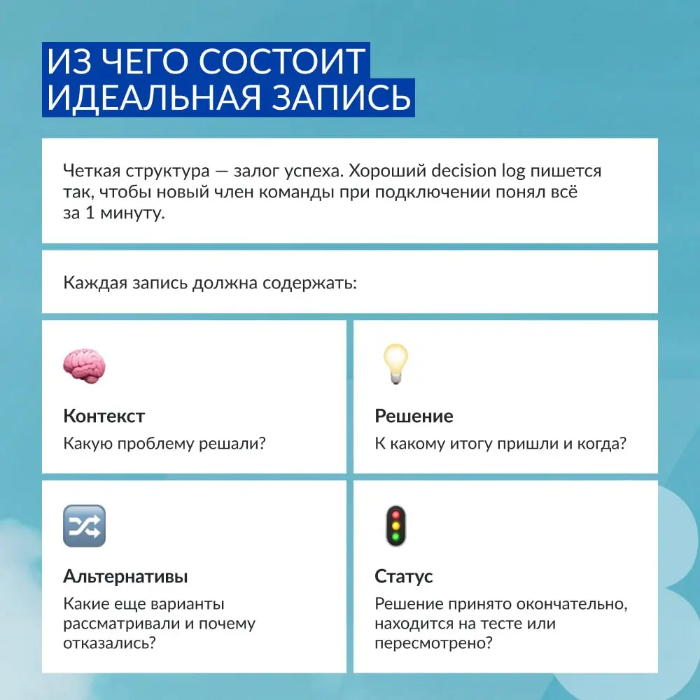 «Напомните, почему мы решили делать именно так?» 🤯
Знакомая ситуация: команда несколько недель тестирует гипотезу или собирает проект, как вдруг кто-то задаёт этот вопрос | Сетка — социальная сеть от hh.ru