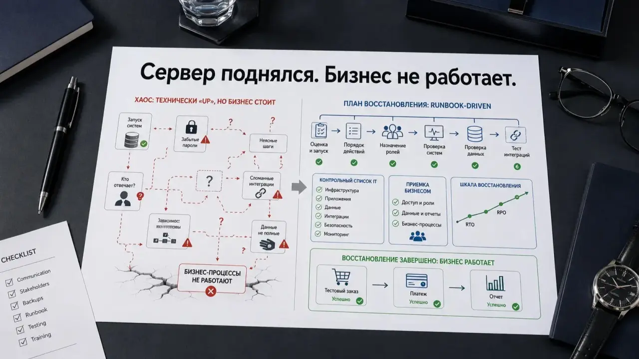 Первый тест восстановления мы провалили.
Технически система поднялась.
Продажи не принимались.
Склад работал с данными на час раньше.
Часть интеграций сломалась. Часть жила в своём мире | Сетка — социальная сеть от hh.ru