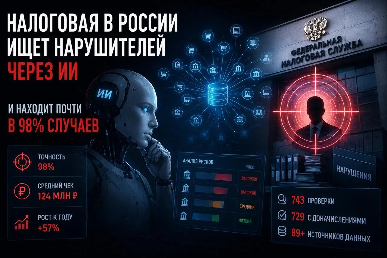 📈 Налоговая в России теперь ищет нарушителей через ИИ. И находит почти в 98% случаев
Раньше налоговая ловила нарушителей вручную: инспектор копался в бумагах, что-то замечал, что-то нет | Сетка — социальная сеть от hh.ru