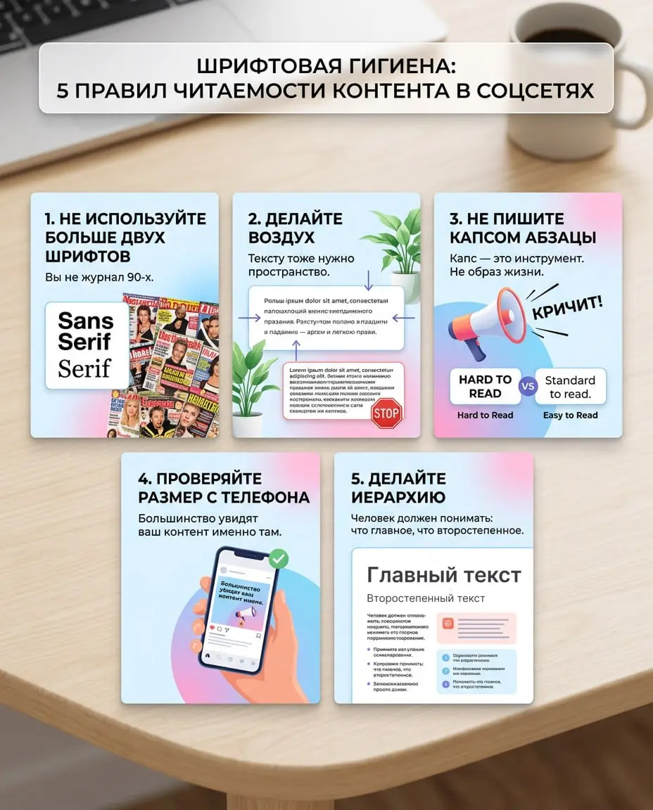 Шрифтовая гигиена: 5 правил читаемости контента в соцсетях
Есть быстрый тест хорошего оформления.
👇
Если человек начал читать — уже неплохо.
👇
Если дочитал — вообще отлично | Сетка — социальная сеть от hh.ru