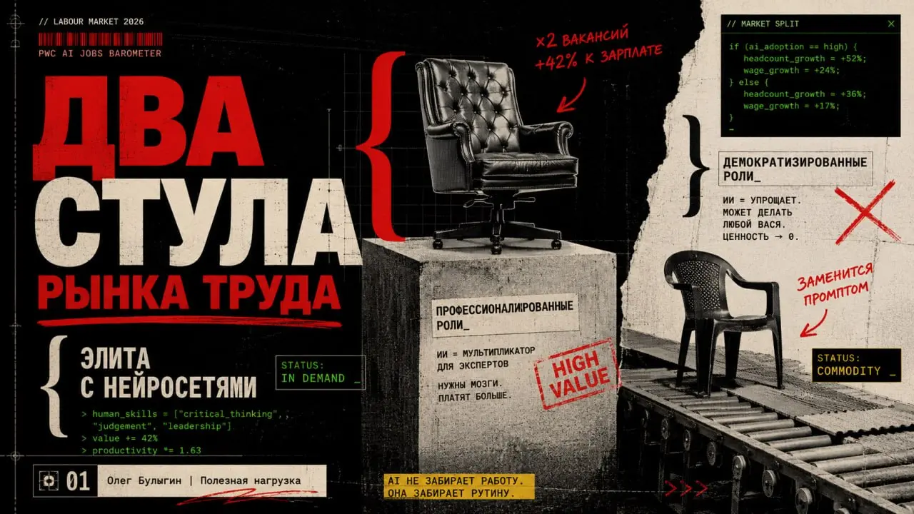 Два стула рынка труда: элита с нейросетями и дешевые кнопкодавы 🪑
Недавно мы с вами смеялись над ребятами из KPMG, которые задорого продают сгенерированные нейросетью галлюцинации под видом глубокой а... | Сетка — социальная сеть от hh.ru
