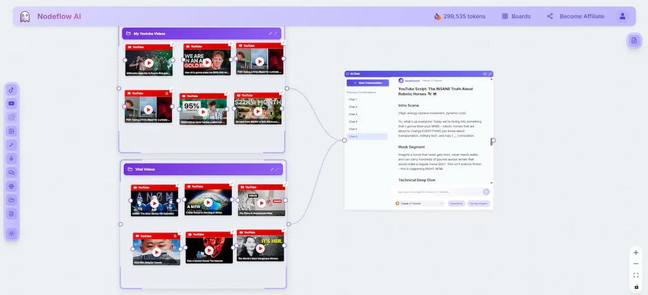 Nodeflow AI — вся работа в одном окне 🖥️
Это платформа, которая позволяет собирать контент с YouTube, Instagram, TikTok, PDF и сайтов | Сетка — социальная сеть от hh.ru