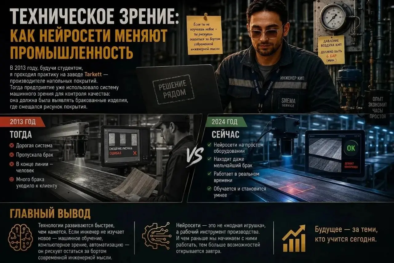 Техническое зрение: как нейросети меняют промышленность
В 2013 году, будучи студентом, я проходил практику на заводе Tarkett — производителе напольных покрытий | Сетка — социальная сеть от hh.ru
