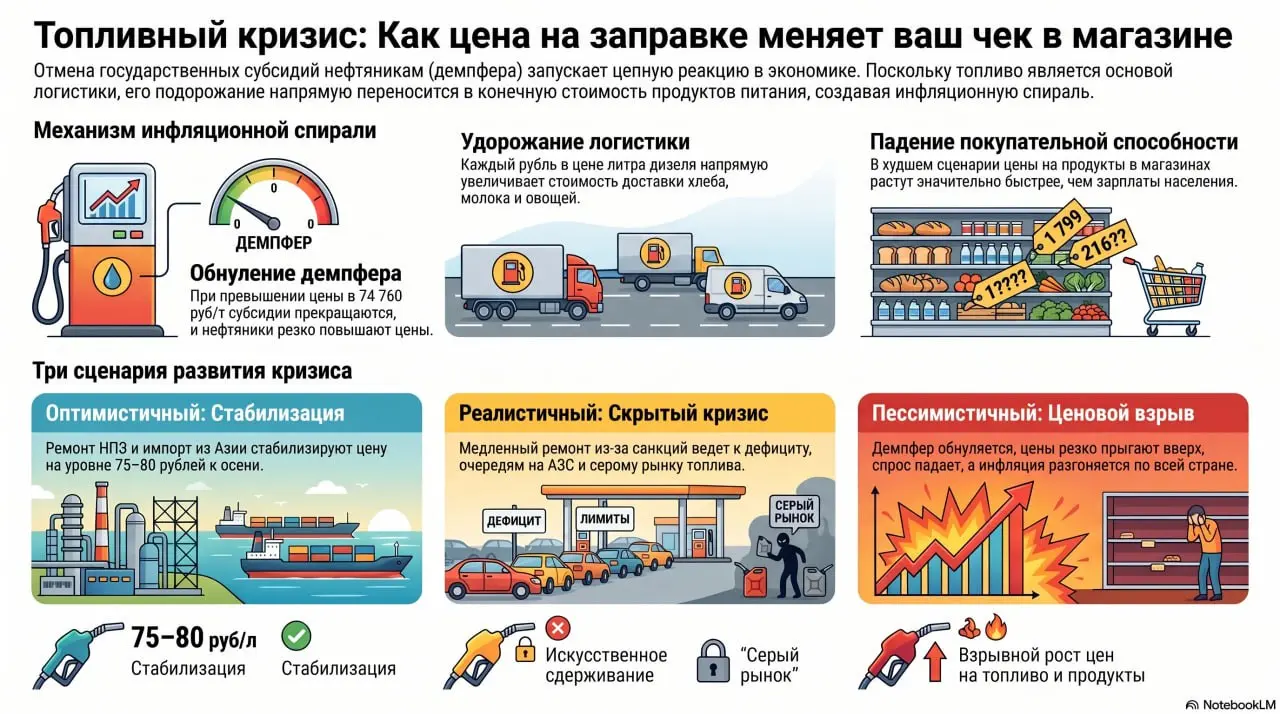 Пробую делать анализ текущей ситуации с топливом. Отобразил в инфографике, чтобы многобукв исключить. Выделил три сценария. Делитесь в комментариях, какой считаете вероятным. | Сетка — социальная сеть от hh.ru