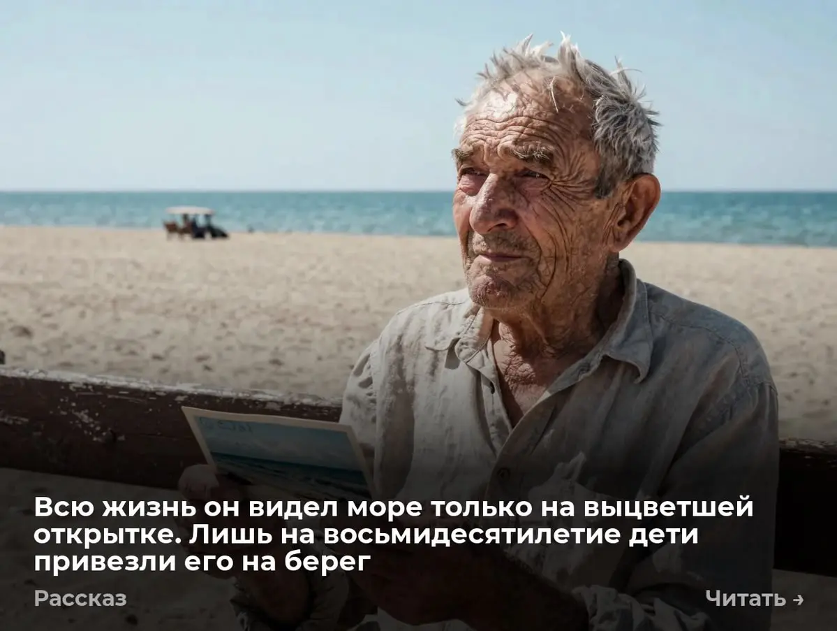 Всю жизнь он видел море только на выцветшей открытке. Лишь на восьмидесятилетие дети привезли его на
За окном стоял тяжёлый, густой августовский зной | Сетка — социальная сеть от hh.ru