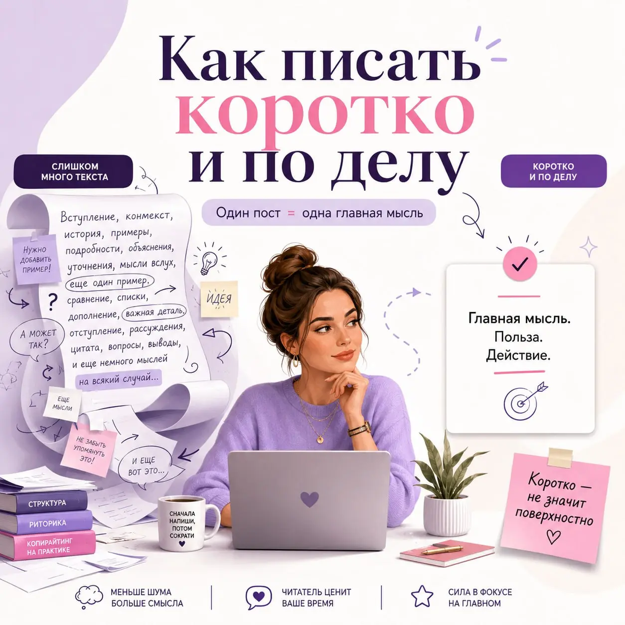 ✍️ Как писать коротко и по делу (если хочется рассказать вообще всё)
Хороший вопрос, особенно когда ты только начинаешь вести свои соцсети или принял решение нишеваться в контент - маркетинге | Сетка — социальная сеть от hh.ru