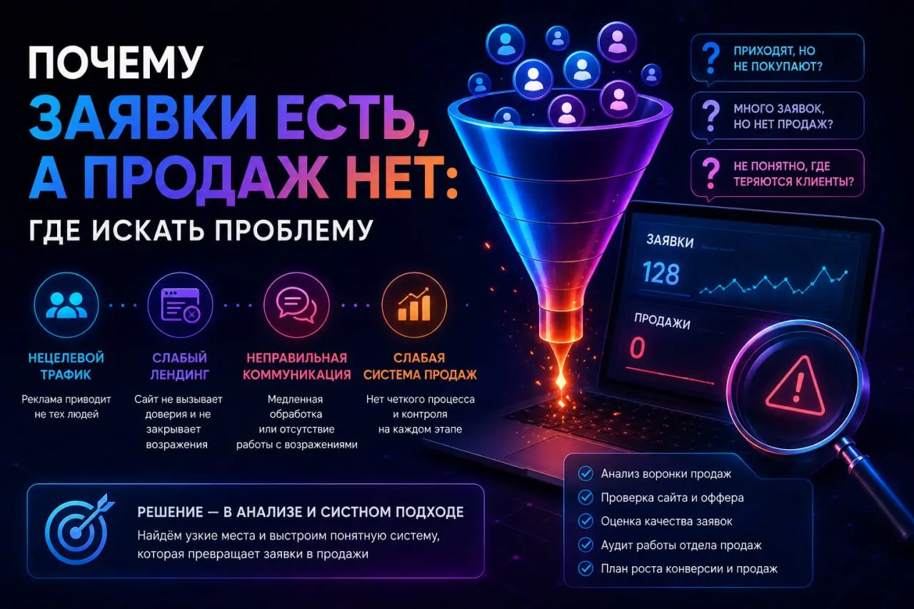 Почему заявки есть, а продаж нет: где искать проблему
Иногда сайт генерирует лиды, но продажи не растут | Сетка — социальная сеть от hh.ru