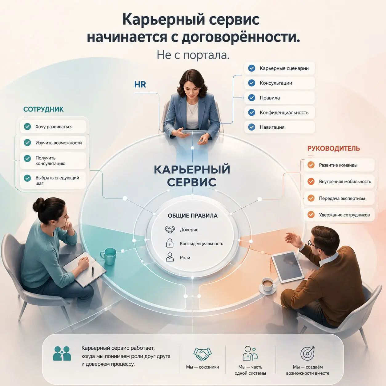 Почему карьерный сервис не работает без руководителей
В прошлом посте начала разбирать тему карьерных сервисов внутри компании по следам кейсов Ленты и Яндекса на Talent Management Forum 2026 | Сетка — социальная сеть от hh.ru
