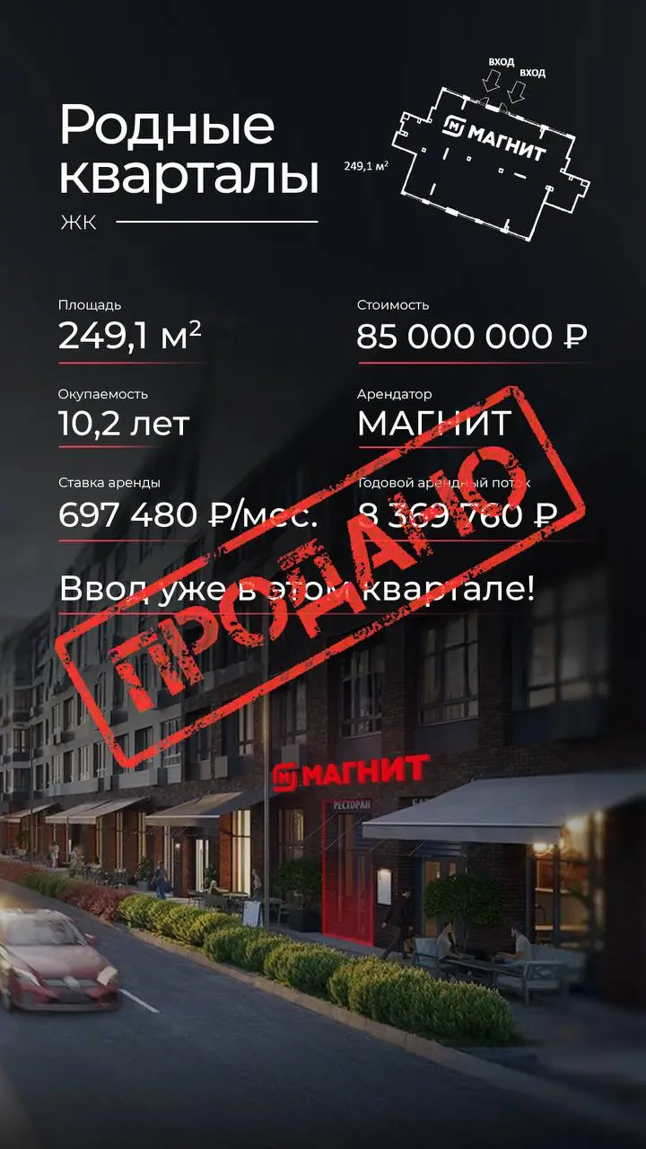 ГАБ с арендатором «Магнит» в ЖК «Родные кварталы» продан 🥳🔥❤️ | Сетка — социальная сеть от hh.ru