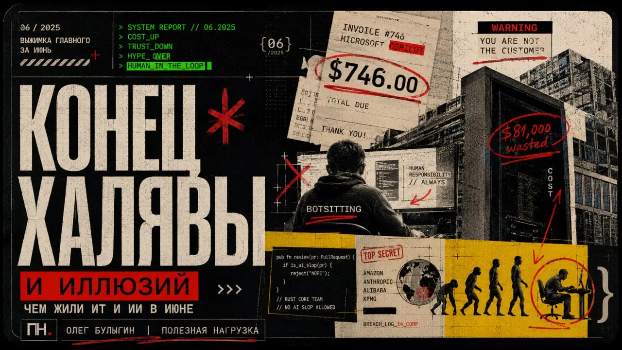 🗓 Конец дешевого ИИ, иллюзий и джунов: чем мы жили в июне
Собрал выжимку главного за первый месяц лета для тех, кто все пропустил, пока дебажил очередной сгенерированный нейросетью кусок кода | Сетка — социальная сеть от hh.ru