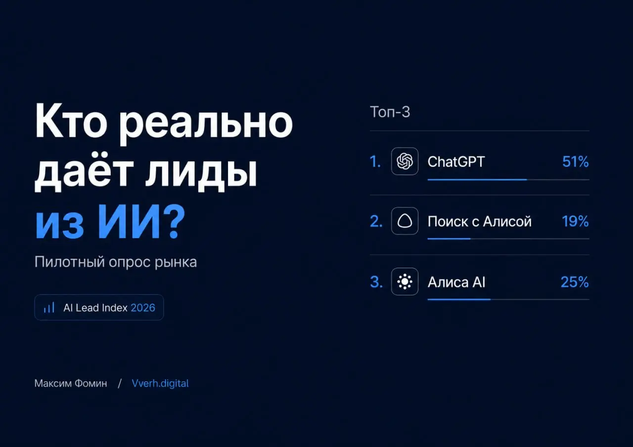 Провели тут пару опросов в сообществе GEO/LEO/AEO.
И картина получилась интересная
Спросили, откуда сейчас люди ловят ИИ-трафик и клиентов
По первым данным лидирует ChatGPT | Сетка — социальная сеть от hh.ru
