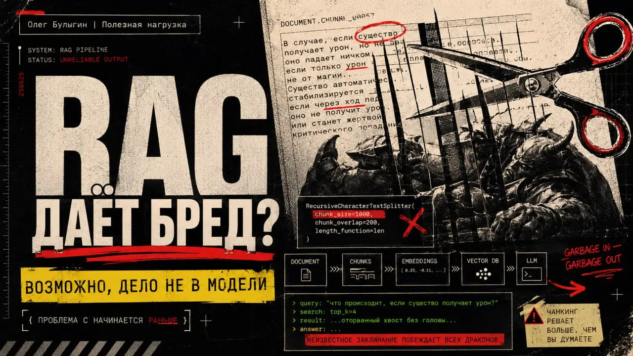 Почему ваш RAG может галлюцинировать? 😱
Часто бывает, что начинающие берут LangChain, бездумно копипастят RecursiveCharacterTextSplitter с каким-нибудь chunksize=1000, запихивают это в векторную базу ... | Сетка — социальная сеть от hh.ru
