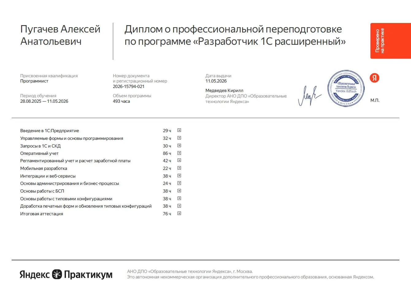 9 месяцев. 493 часа. 1 диплом. | Сетка — социальная сеть от hh.ru