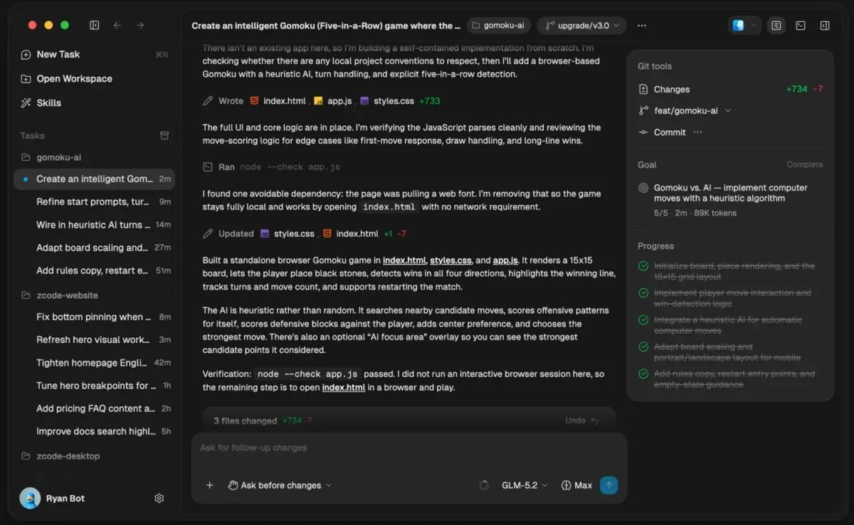 Китайская Zhipu AI обновила ИИ-агента для написания кода ZCode. Теперь это «официальная среда разработки» для GLM-5.2 — вирусной модели, которую некоторые считают конкурентом GPT-5.5 и Claude Opus 4.7 | Сетка — социальная сеть от hh.ru