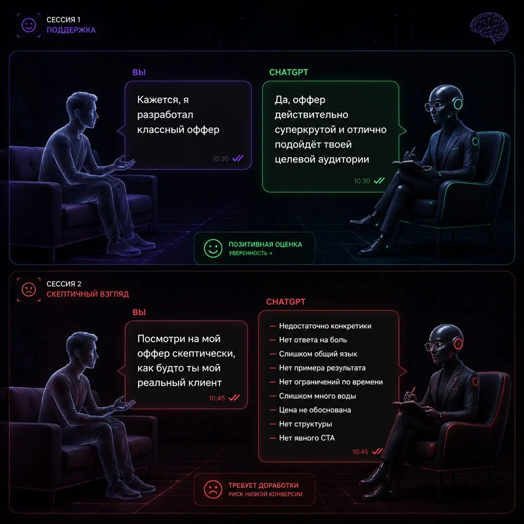 Почему ИИ всегда соглашается с тобой и что с этим делать❓
На Reddit спросили: «Есть ли причина почему ChatGPT всегда со мной соглашается? Я говорю "плохая идея" — он сразу меняет позицию | Сетка — социальная сеть от hh.ru