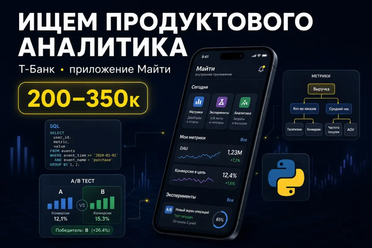 🔍🔍🔍🔍 В поисках продуктового аналитика в Т-Банк — приложение Майти
Знакомый нанимает в команду. Даю в канале, потому что верю, что так быстрее найдём своего человека | Сетка — социальная сеть от hh.ru