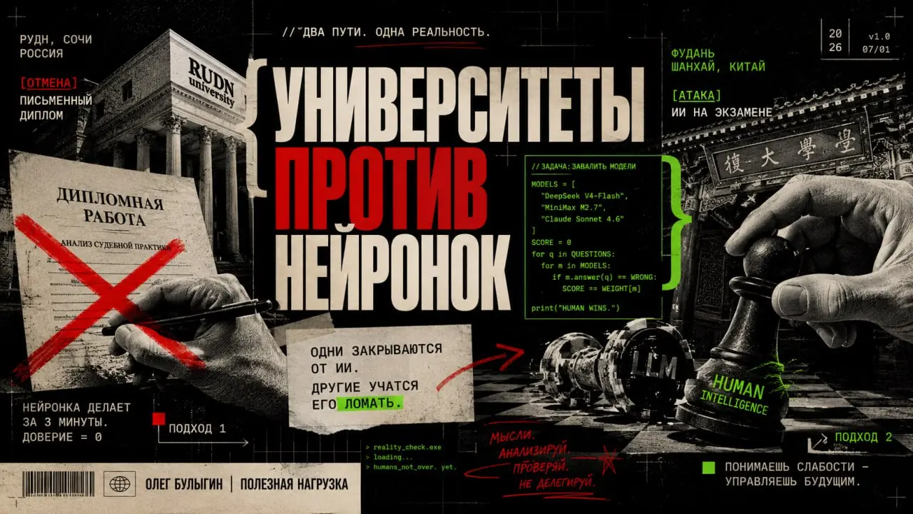 Университеты против нейронок 💀
Две новости о том, как высшее образование по-разному пытается выжить в эпоху победившего ИИ | Сетка — социальная сеть от hh.ru