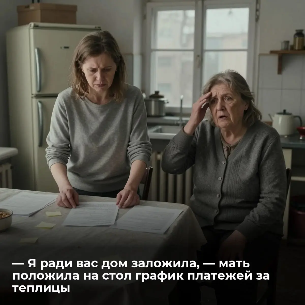— Я ради вас дом заложила, — мать положила на стол график платежей за теплицы
Пластиковая папка шлепнулась на липкую от пролитого варенья клеенку. Лена вздрогнула, выронив кухонное полотенце. — Вот | Сетка — социальная сеть от hh.ru